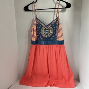 Flying tomato spaghetti strap dress size medium boho coral pink embroidered